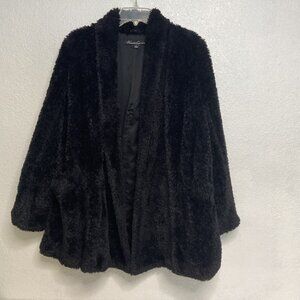 Kenneth Cole New York Winter Coat Women's L Black Faux Fur Teddy Mid-Length